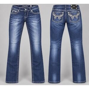 Miss Me Jean women 29/34 Straigh embelished sequin rhinestones  y2k thick stitch